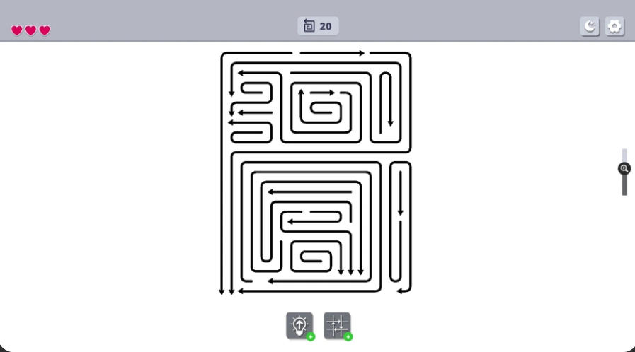 Arrows Escaper(アローズ・エスケイパー)のゲーム画面:複雑に入り組んだ矢印の進路を読み解くロジックパズル
