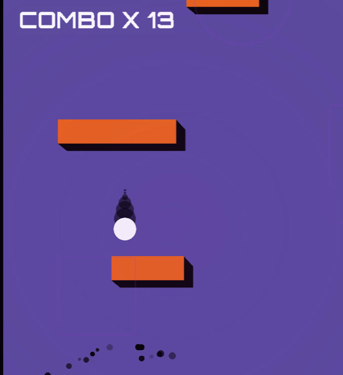 Color Bumpのゲーム画面: 着地した足場が縮んで消える場面