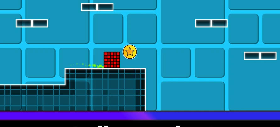 Geometry Cube 2: Challengeのゲーム画面: コインを集めながら難度の上がるステージに挑戦