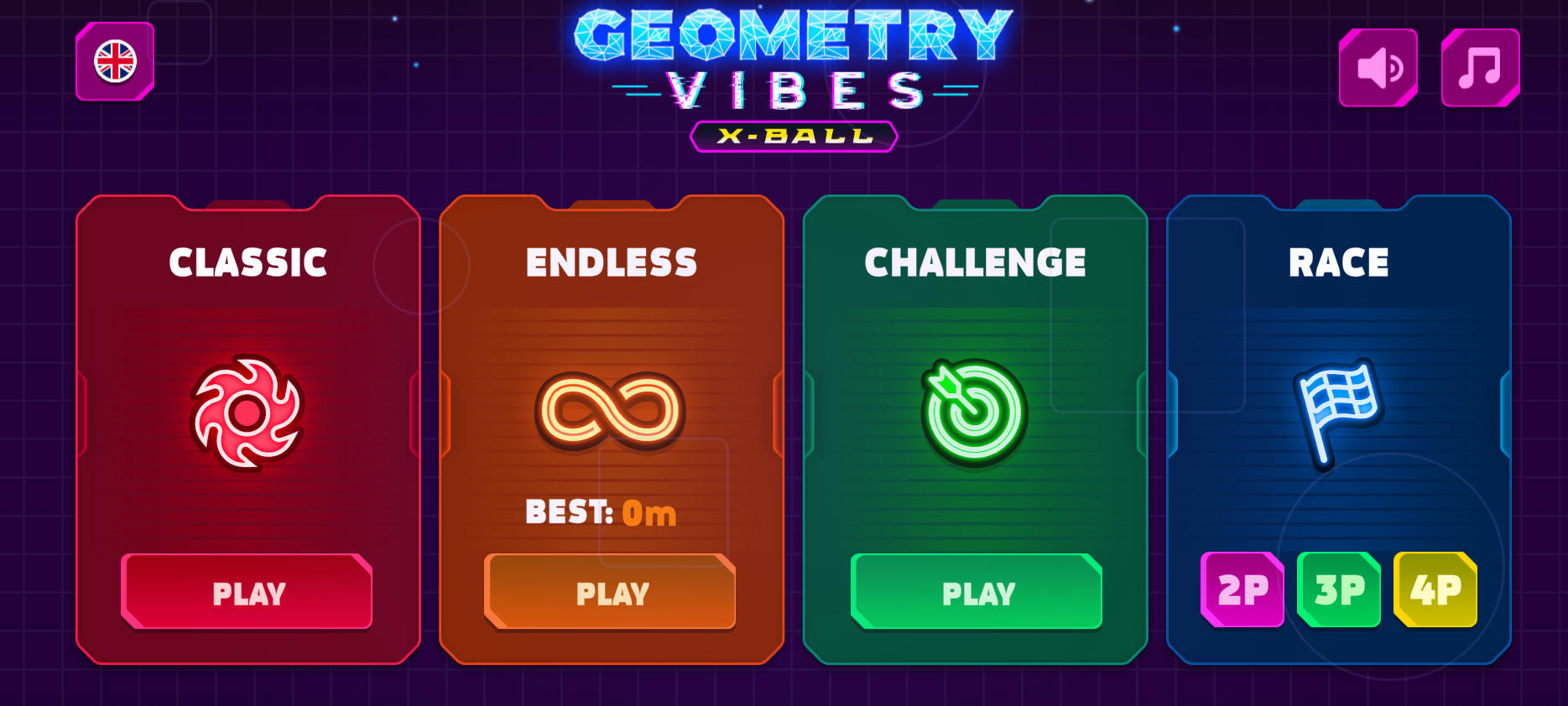 Geometry Vibes X Ballのプレイ画面:音楽に合わせてボールをコントロール